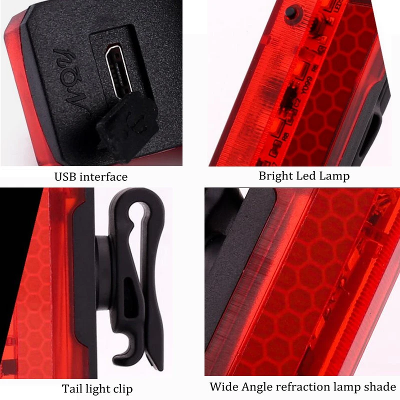 XC USHIO 5 Led Bicycle Taillight USB Charging 70 Lumen Waterproof 5 Modes Safety Warning Cycling Light MTB Road Bike Back Lamp (33)_