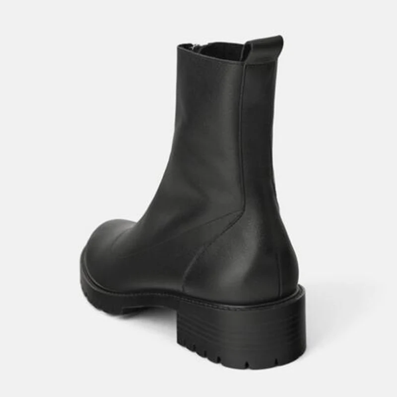 Najtaniej Moda miękkie skórzane botki dla kobiet 2019 nowy jesień zima z przodu na zamek błyskawiczny grube szpilki pojedyncze botki Botas Mujer y270