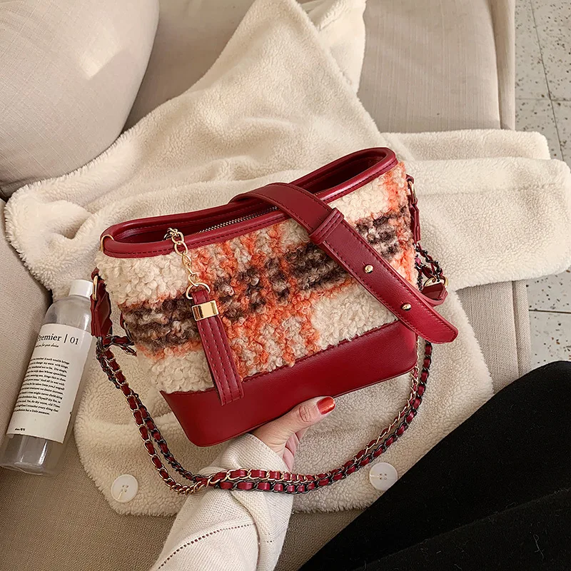 

Graceful Bag WOMEN'S Bag 2019 New Style Fashion Winter Hipster Grid Chain Versatile Shoulder Hobo Bag