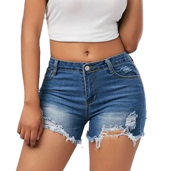 

VICABO Women's shorts denim White scratches denim shorts Hip Summer Fashon Casual Pocket denim shorts for women