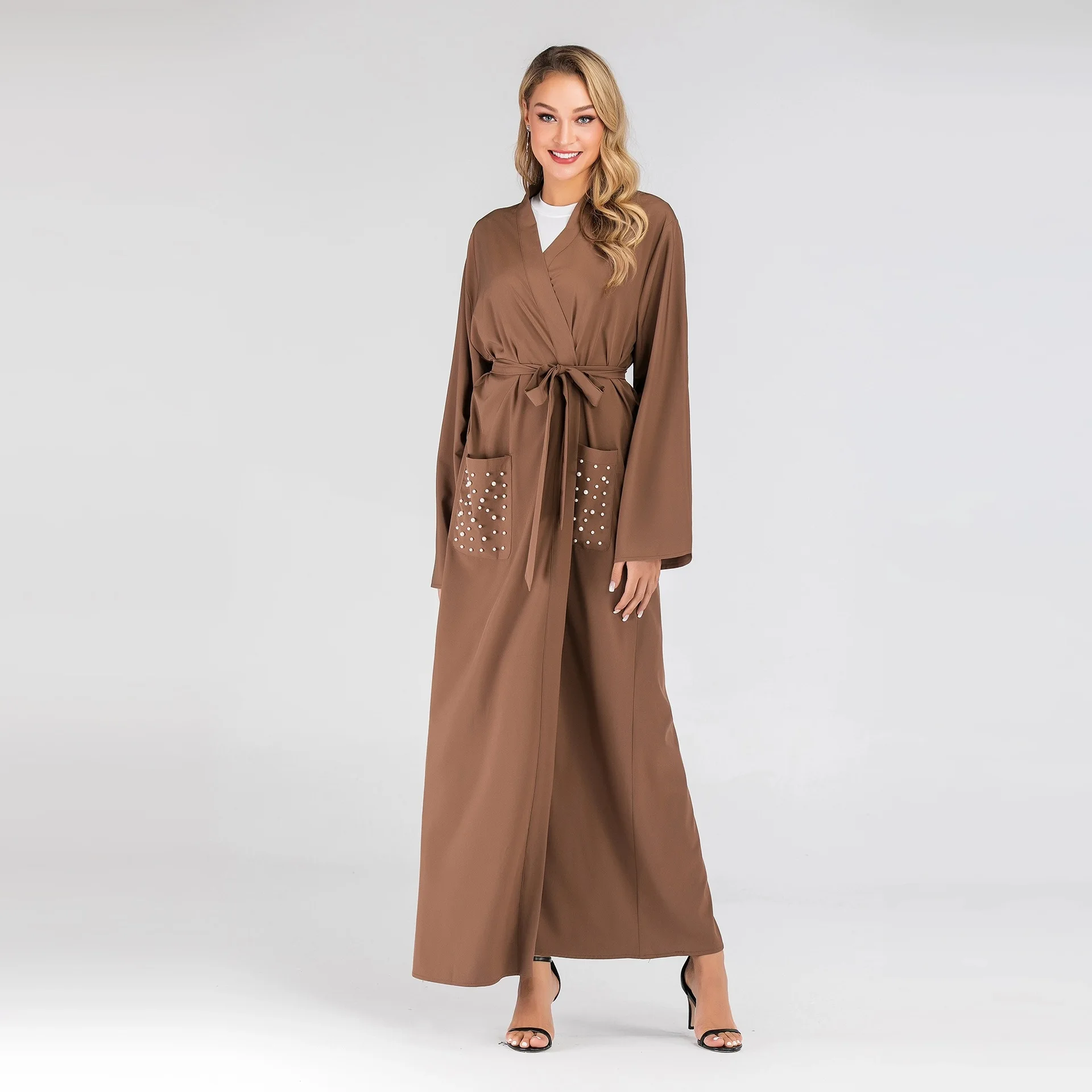 

Women Dubai Turkish Abaya Robe Moroccan Kaftan Pearls Open Abaya Kimono Dubai Turkish Muslim Dress Abayas For Women Hijab Dress