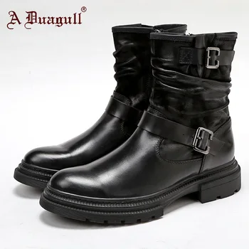

2019 Autumn and Winter New Leather Side Zipper Men's Shoes British Trend Retro Style Martin Boots High Shoes Men Winter