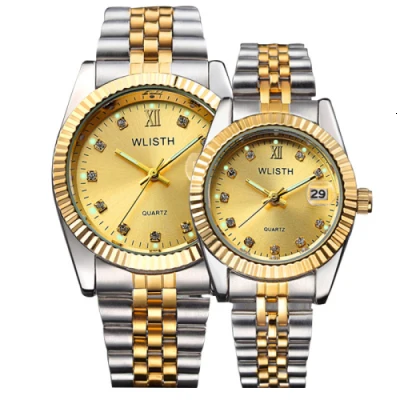 two tone gold WLISTH часы для женщин Лидирующий бренд роскошные золотые часы парные часы из нержавеющей стали мужские часы Авто Дата Водонепроницаемый zegarek meski - Цвет: two tone gold
