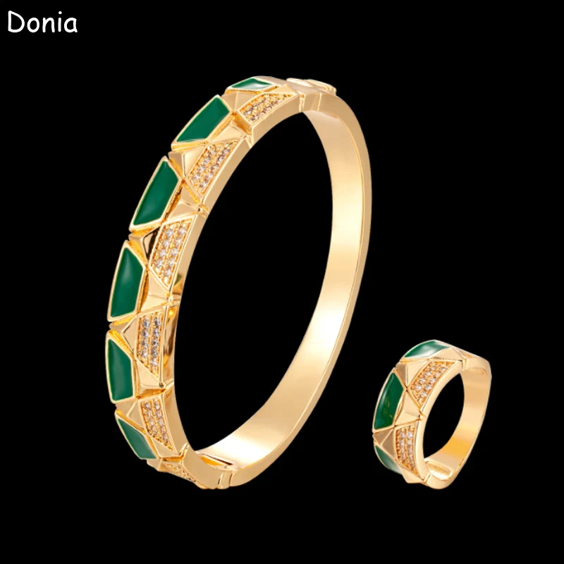 

Donia jewelry fashion three-dimensional triangle enamel copper micro-inlaid AAA zircon bracelet set creative opening ladies ring