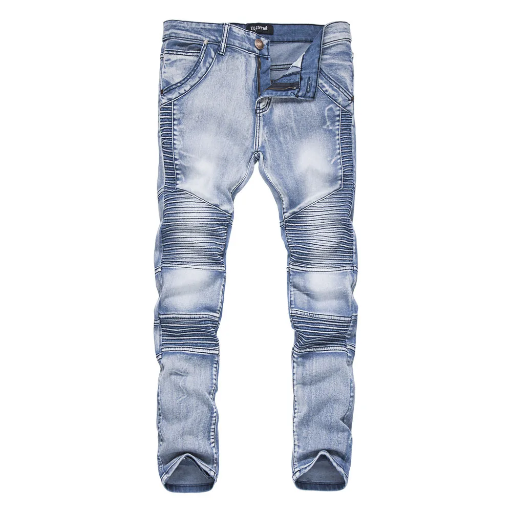 

2017 Autumn And Winter New Style Jeans Men Pleated Slim Fit Cowboy Pants Men's Trousers