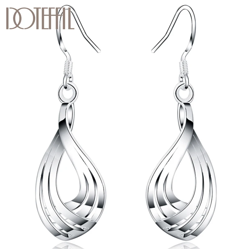 

DOTEFFIL 925 Sterling Silver Third line Water Drops Earrings For Women Best Gift Wedding Engagement Party Jewelry