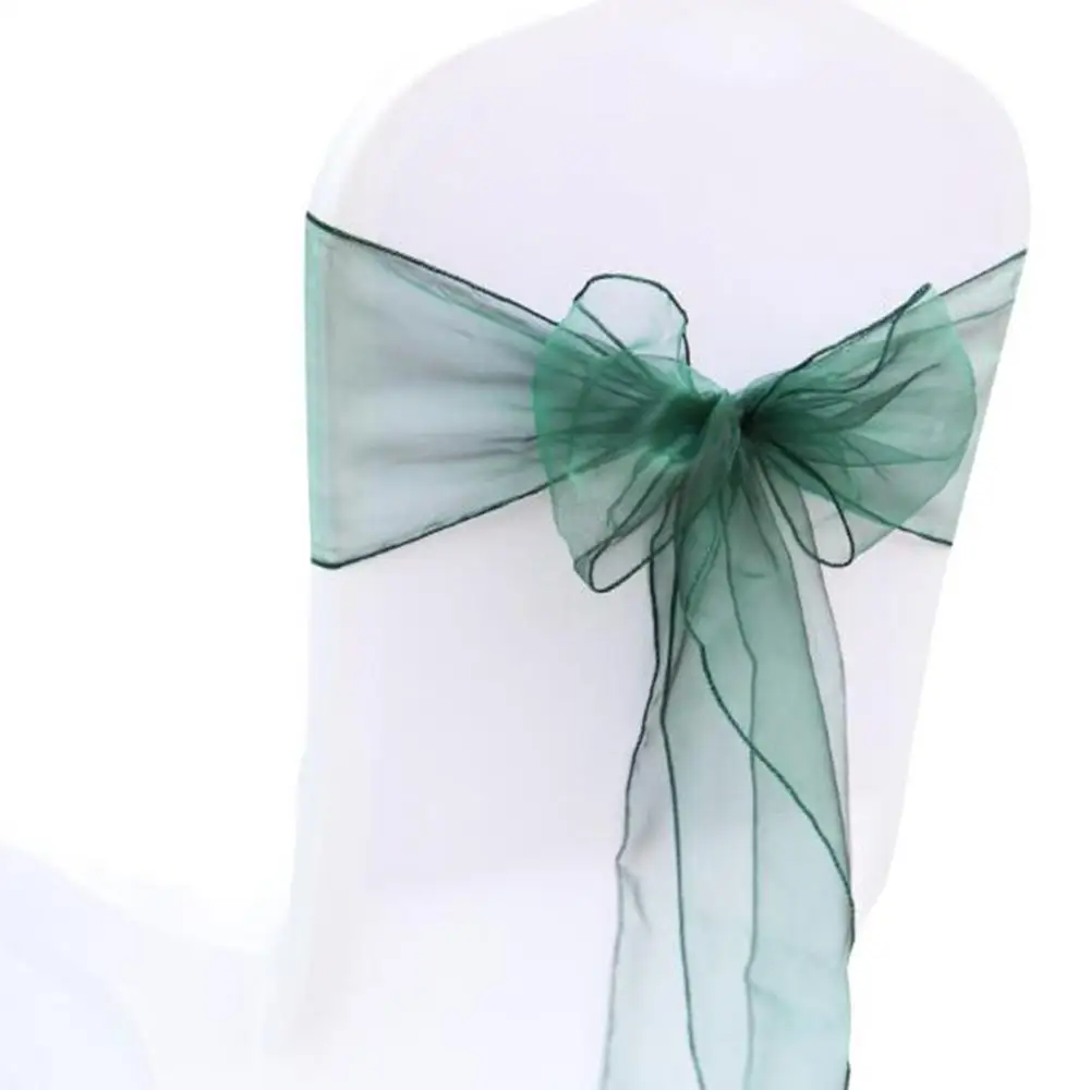 Dark Green 25 шт./партия, из органзы, чехлы для стула, прозрачные ленты, свадебные чехлы для стула, банты, ленты, галстуки для Свадьба Вечерние украшения в отеле - Цвет: Dark Green