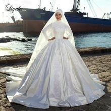 Liyuke великолепное бальное платье свадебное платье мусульманское с длинный рукав в арабском стиле свадебное платье с королевским шлейфом