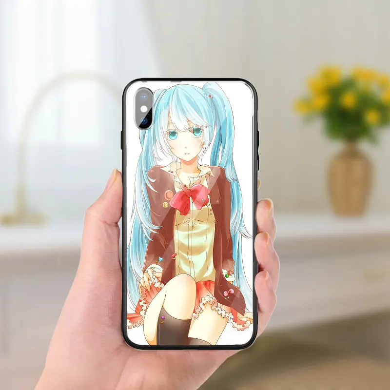 Чехлы из закаленного стекла чехол для iPhone 5 5S SE X XR XS 11 Pro Max 6 6S 7 8 Plus аниме Hatsune Miku beauty Girl - Цвет: Picture 11