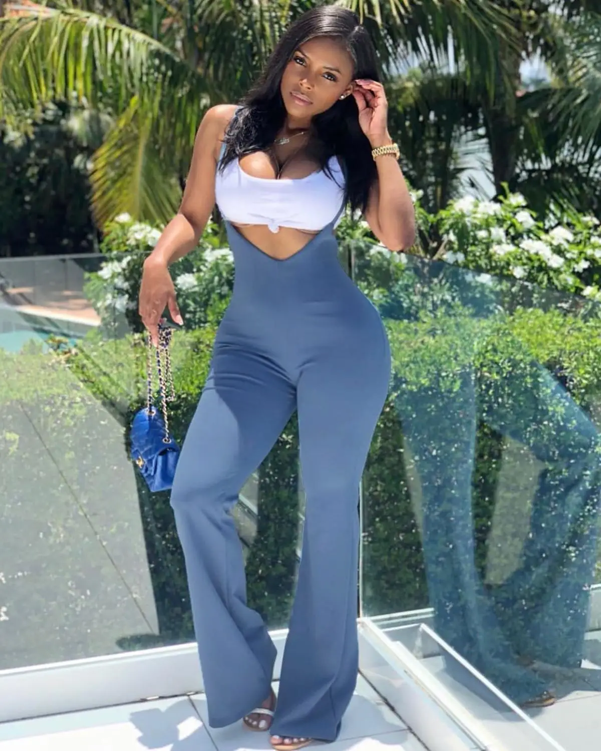 adogirl solid ruched jumpsuit tight tank top pleated pants sexy romper women fashion casual overalls tracksuit clothing BKLD Light Blue Elegant Overall Jumpsuit Women Fashion Flared Pants Jumpsuit 2019 Autumn Long Romper Streetwear Ladies Overalls