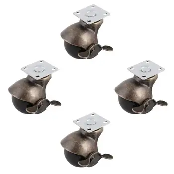 

[4 Pack] Swivel Top Plate Hooded Ball Caster Wheels, Antique Bronze (1.5-inch with Brake)
