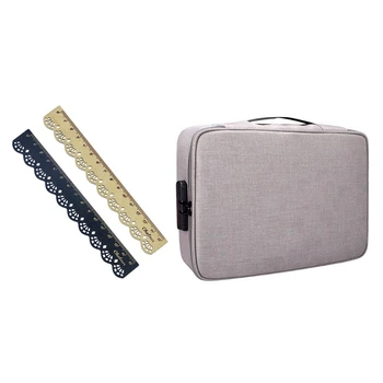 

2 Pcs Beautiful Stylish Korea Stationery Lace Wood Ruler Sewing Ruler with Waterproof Document Bag