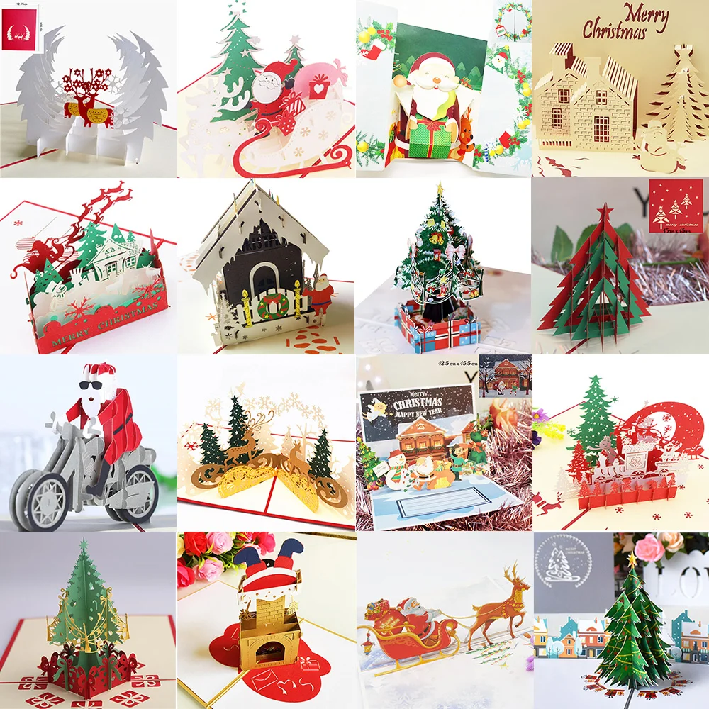 Xmas Cards with Envelopes Pop Up Cards with Unique Santa & Christmas Tree Design for Xmas/New Year Merry Christmas Greeting Cards 3D Pop Up Christmas Cards 