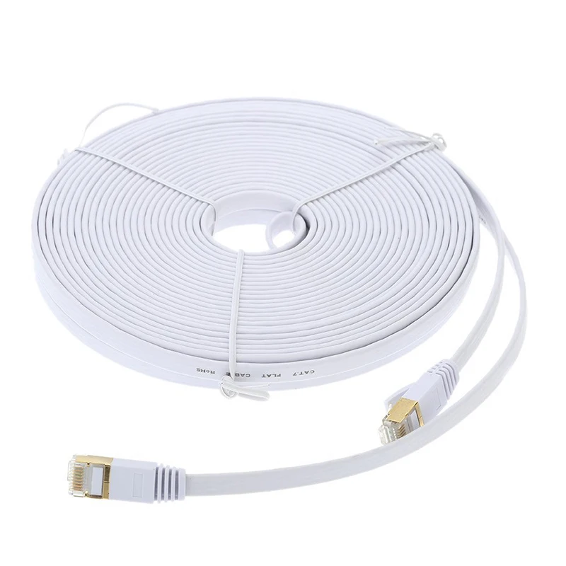15 м высокоскоростной Cat 7 SSTP RJ 45 категория 7 плоский кабель для локальной сети белый