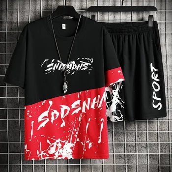 

Good Quality Fashion Loose T-shirt Set Men Brand Clothing Summer 2pc Tracksuit+Shorts Sets Casual Cool T-shirt Set Sportswears