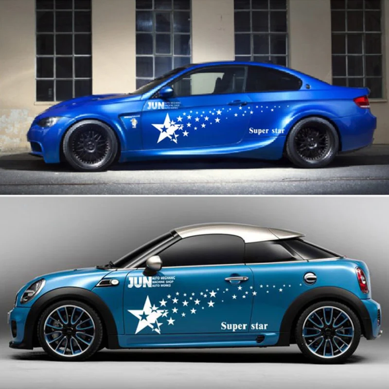 Длинные полосатые наклейки Белый 1 комплект автомобиля боковой корпус прочный мотоцикл гоночный звезда винил Универсальный