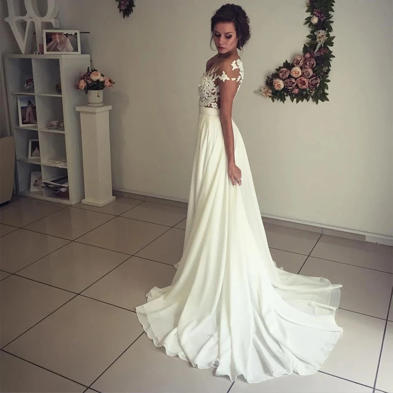 ADLN Топ прозрачное свадебное платье Vestido De Noiva с коротким рукавом Аппликация разрез сексуальное пляжное свадебное платье шифон платье невесты