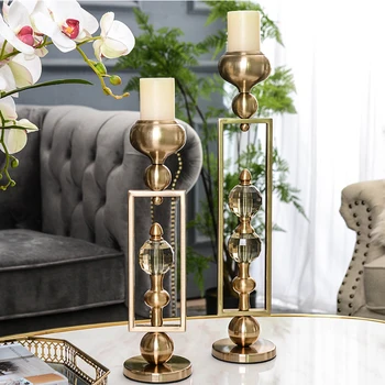 

Luxury American dining table candlestick model room soft decoration crystal metal candle holder decoration candlelight dinner pr