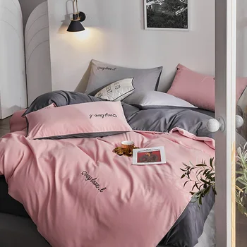 

Linen Quilt Two-Piece Set Plain Embroidered Quilt Cover Three-Piece Set Student Dormitory Single Gray