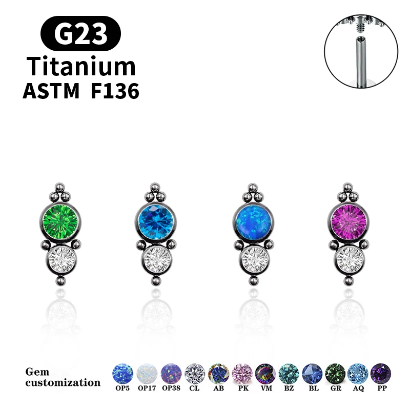 2021 ASTM F136 Titanium 16G Labret Ring Piercing CZ Stone Helix Tragus Cartilage Earring Stud Labret Lip Piercing Body Jewellry