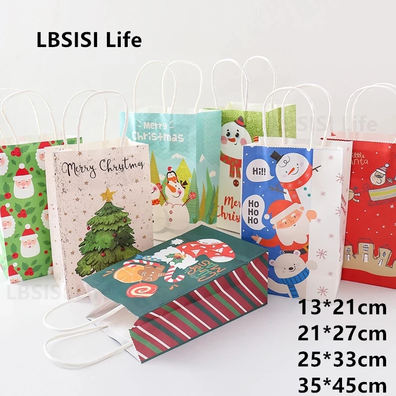 LBSISI Life 10 шт. Счастливого Рождества бумажная ручка сумка конфеты печенье закуска