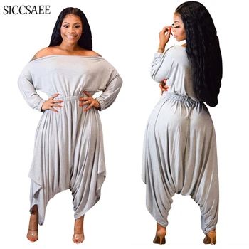 

Zipper Shoulder Wrinkle Loose Sexy Casual Harem Jumpsuits For Women 2019 Overalls Folding Palazzo Pants Retro Salopette Femme