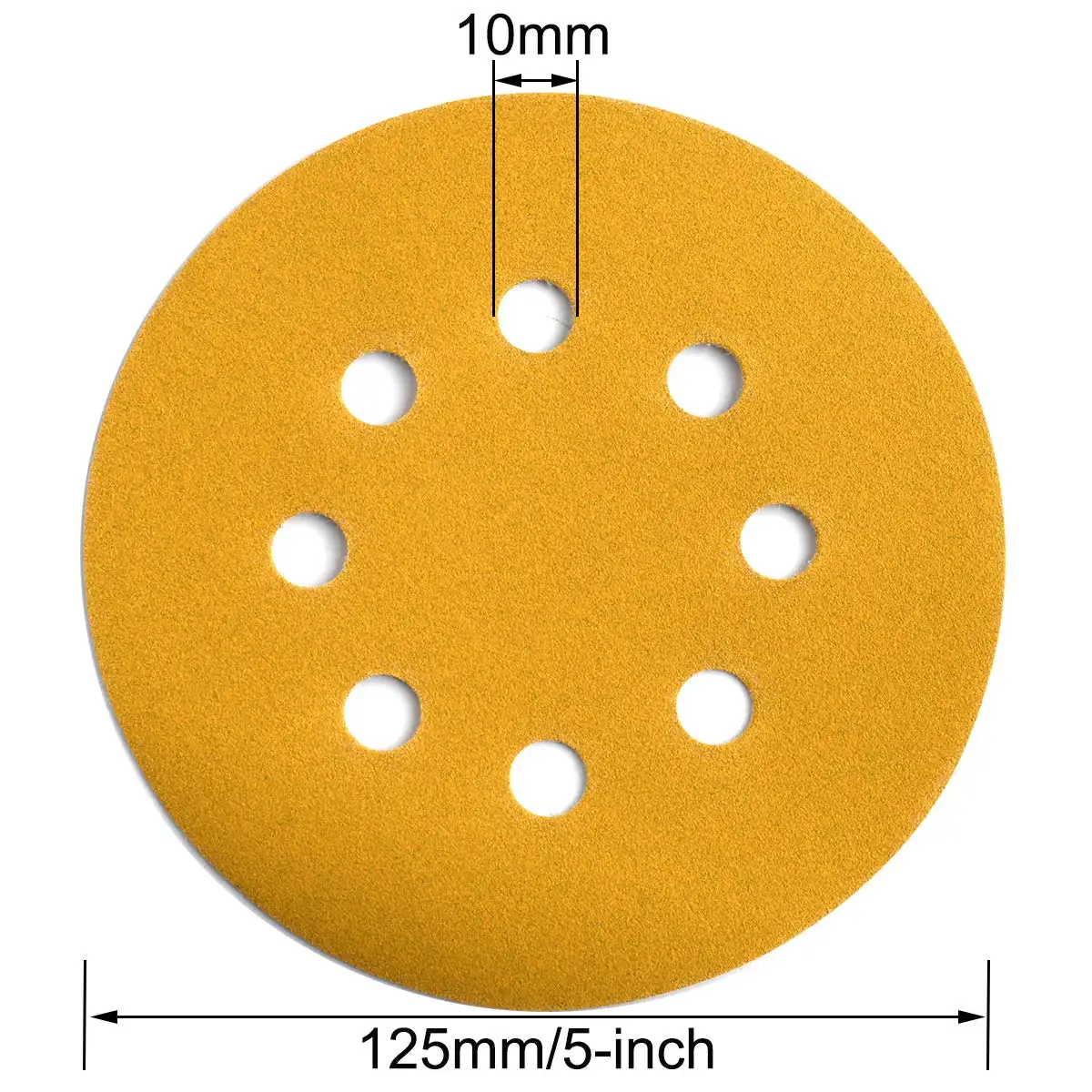 5inch Gold Sanding Disc 50PCS 8 Hole Hook and Loop Sandpaper 60-240 Assorted Grits for DA Sander Dry Sand Paper Dustless