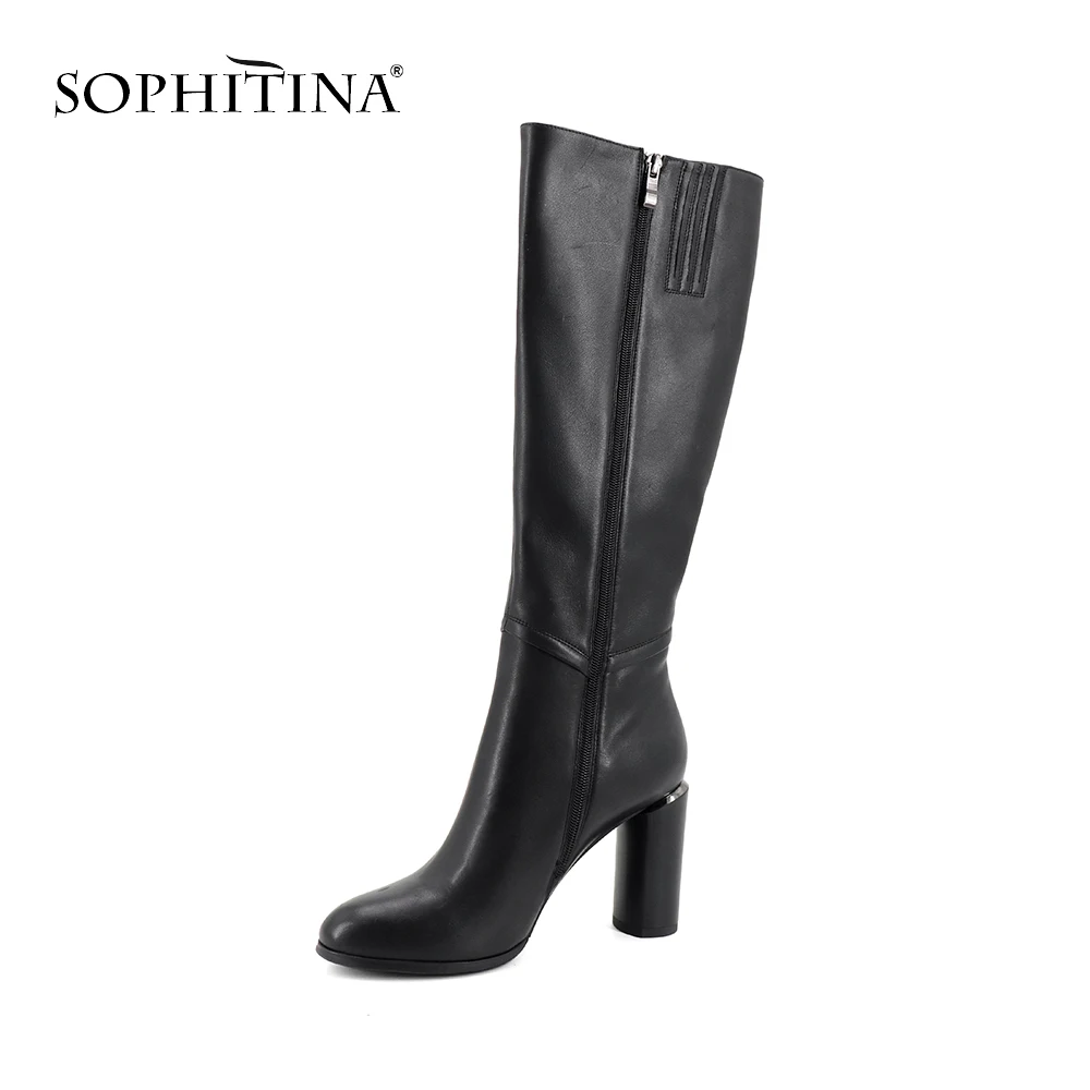 SOPHITINA; повседневные женские ботинки из натуральной кожи; обувь с круглым носком на квадратном каблуке; новые женские ботинки на очень высоком каблуке с металлическим украшением; BA7