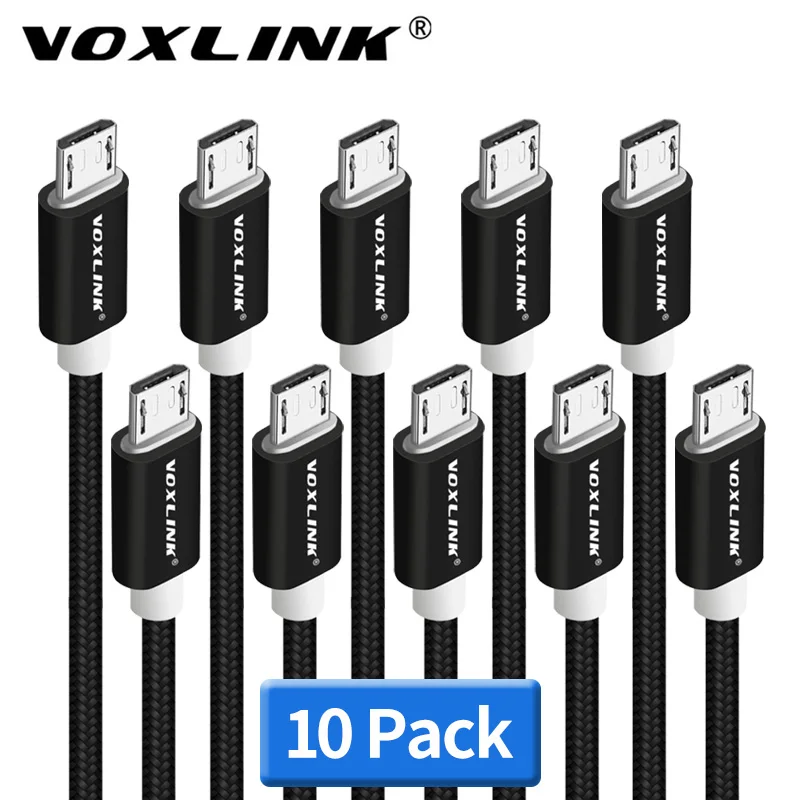 VOXLINK Micro USB 10 Pack USB Cable 5V 2.4A Charging Cable Data Mobile Phone Cable For Samsung S8 9 Huaiwei Xiaomi mi8 Meizu LG