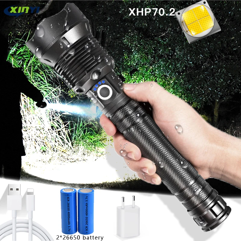 Мощный светодиодный фонарик с XHP 70,2 лампа с бусинами Zoomable 3 режима освещения светодиодный фонарик Поддержка для Mircro зарядки охота лампа