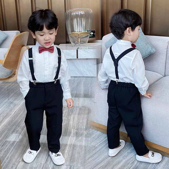 Conjunto de con tirantes para niños, camisa manga pantalones, trajes de flores, disfraz de actuación para de boda - AliExpress