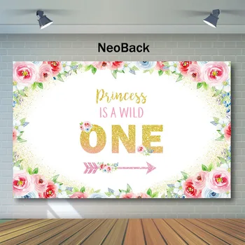

NeoBack Wild One Backdrop Pink Watercolor Flower Photography Backdrops Birthday Party Dessert Table Banner Photo Background