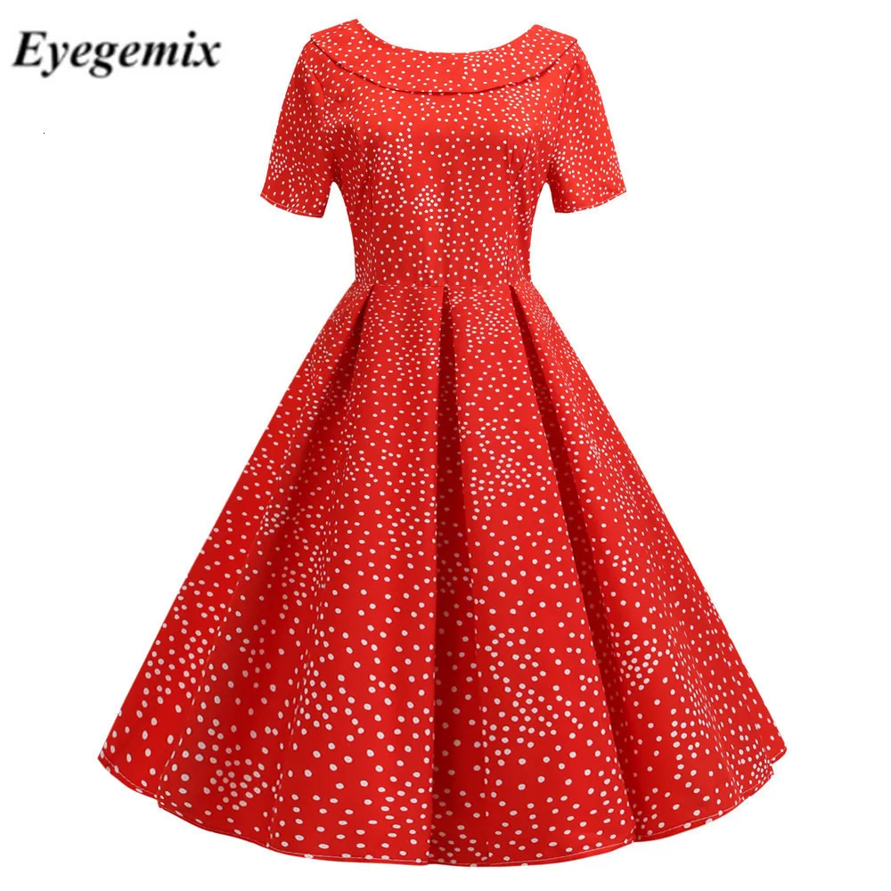 

Red Polka Dot Summer Dress 2019 Fashion Peter Pan Collar Robes Pin Up Vestidos Retro 50s 60s Vintage Rockabilly Office Dress