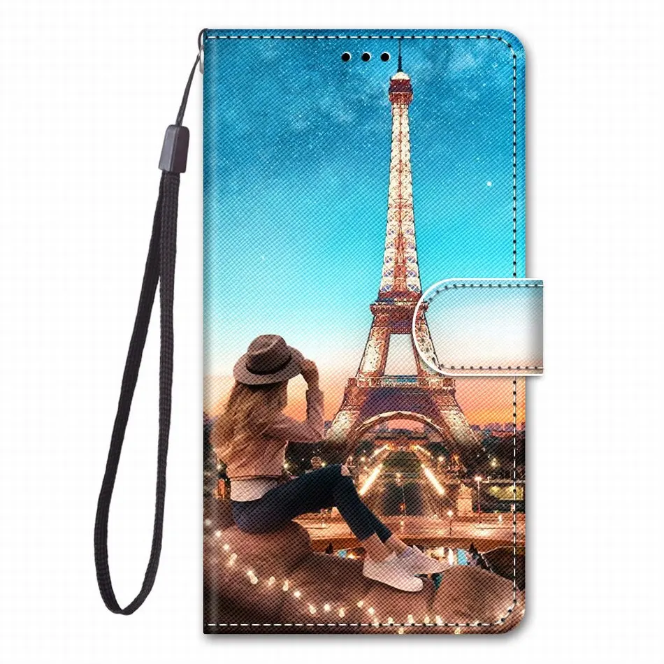 Кожаный чехол с цветочным рисунком для samsung Galaxy Note 10 Plus Note10 S10E S10 Plus S9+ S8 S7 S6 S5 Бабочка девушка коробка E08F - Цвет: Girl Tower