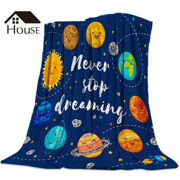 

Cartoon Planet Pattern Printed Nap Blanket Soft Comfortable Velvet Plush Cartoon Blankets Warm Sofa Bed Sheets