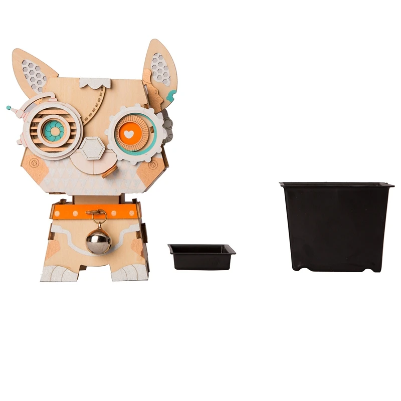 

Robotime 3D Wooden Puppy Puzzle Game Creative Flower Pot Storage Box Pen Holder Model Building Kit Children'S Toys Adult