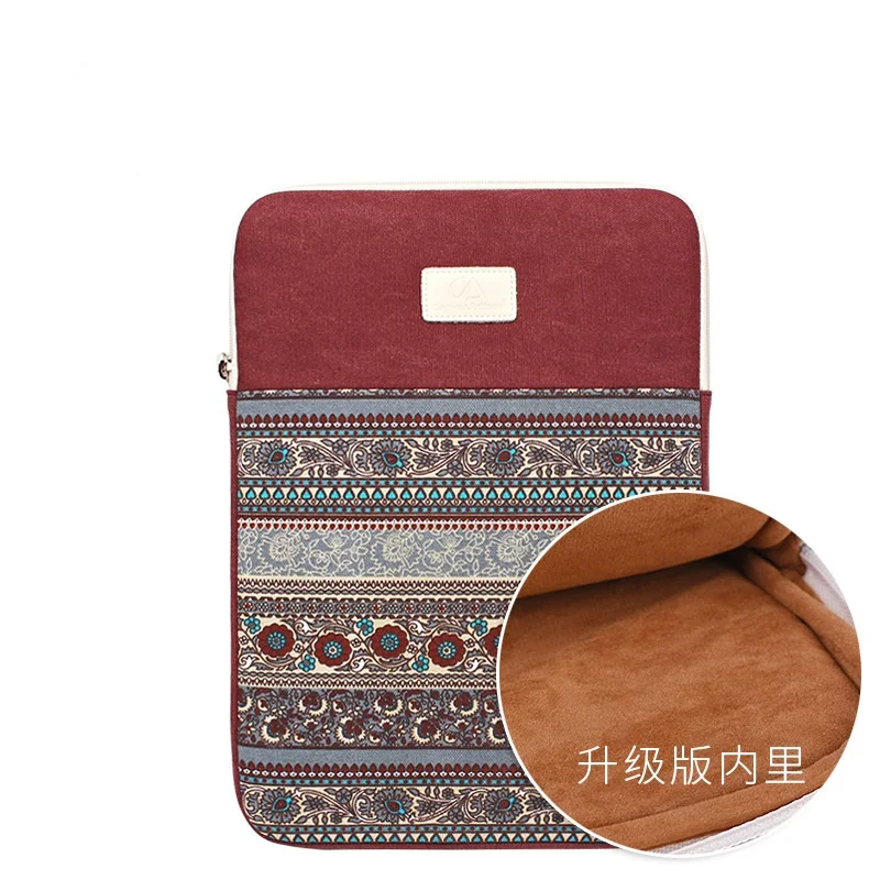 wine red 15 inch Сумка для ноутбука, сумка для компьютера, модная сумка в этническом стиле, Холщовая Сумка для планшета, сумка для компьютера - Цвет: wine red 15 inch