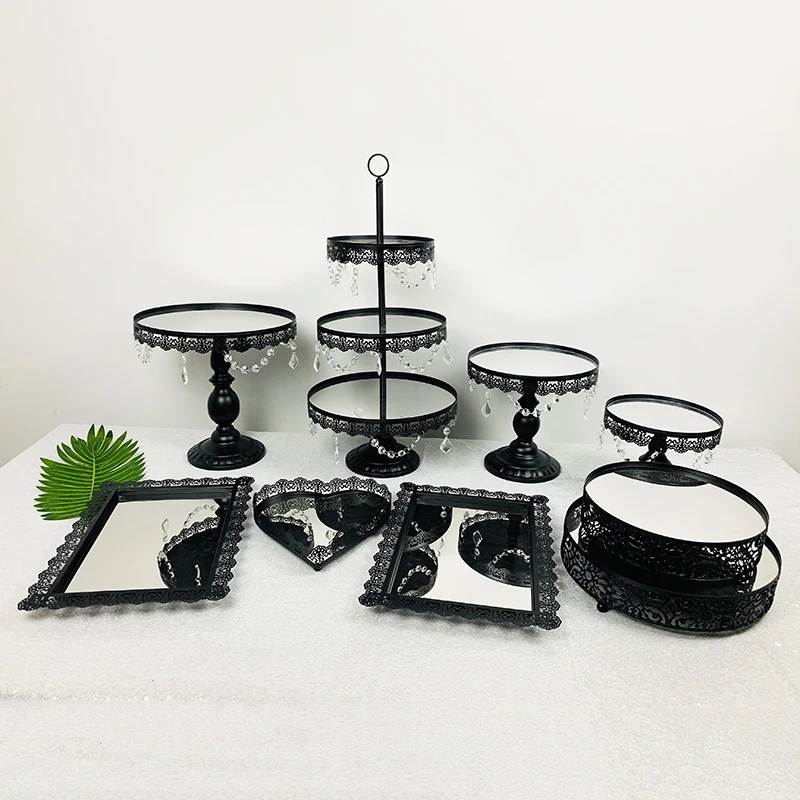 9pcs in set Черное зеркало Торт Стенд Свадебный кекс стенд набор кристалл конфеты бар украшение торт конфеты бар инструменты для украшения торта - Цвет: 9pcs in set