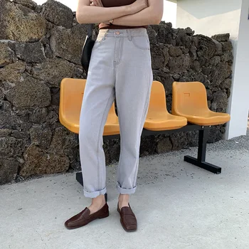 

2020 Spring Summer Women Basic Jeans High Waist Pockets Korean Style Streetwear Straight Bottom Casual Female Long Pants