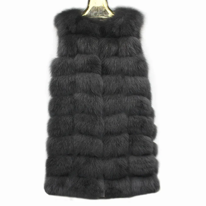 Лидер продаж, женский жилет из натурального Лисьего меха, женская модная Роскошная Толстая теплая куртка, одноцветная меховая жилетка, натуральный Лисий мех, пальто - Color: dark grey