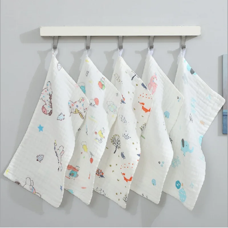 Kids Face Towel Cotton Baby Handkerchief Square Fruit Pattern Towel 6 Layers Muslin Cotton Infant Face Towel Wipe Cloth25*50cm