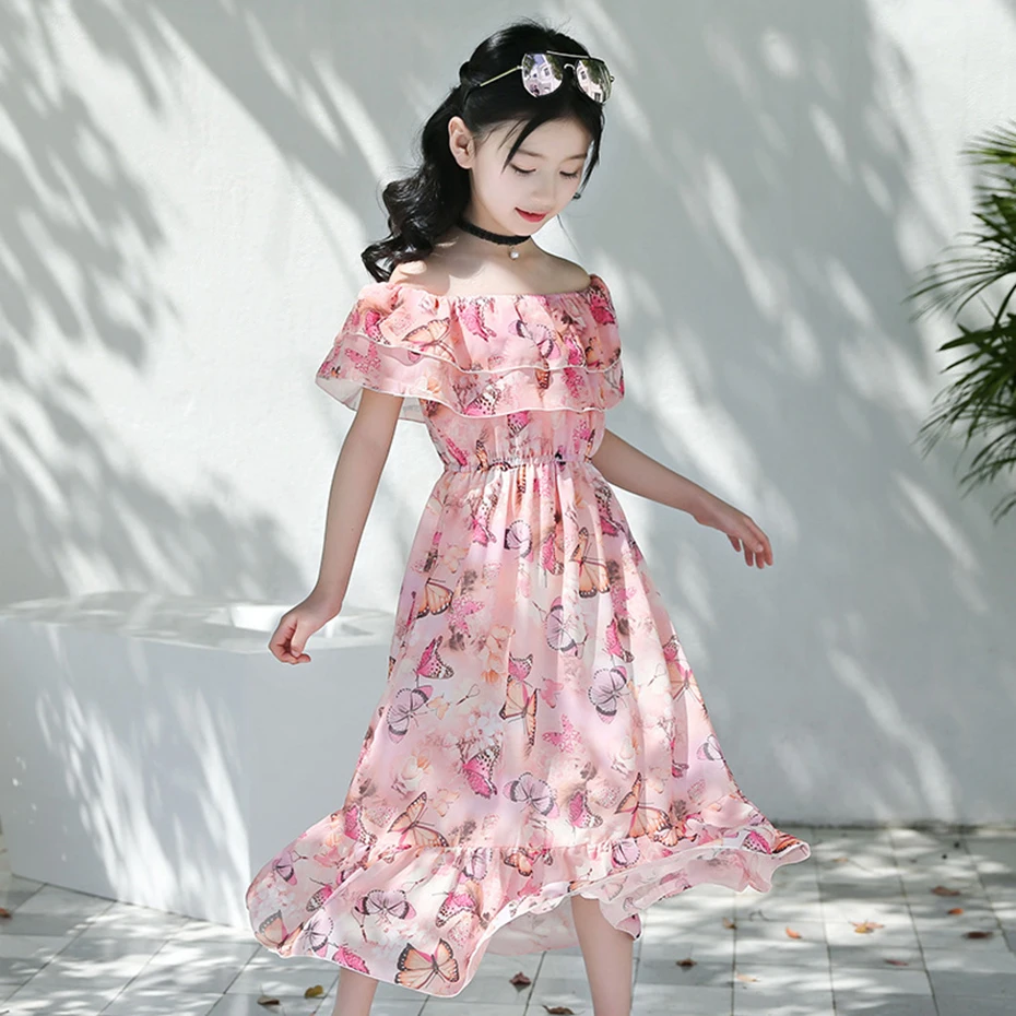 Girl Dresses Leaf Pattern Girls Summer Dress Sleeveless Dress Girls Teenage Girl  Clothes 6 8 10 12 14 - AliExpress