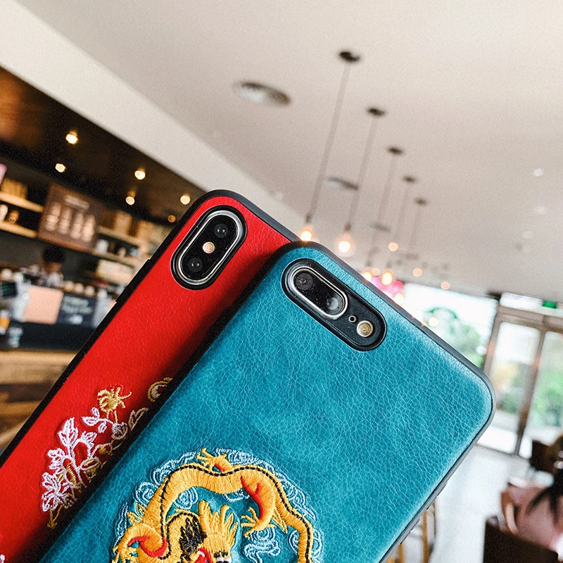 Китайский стиль драконы phoenixes кожаный текстурный чехол s для iPhone 11 11Pro Max X XR XS Max чехол для iPhone 6 6s 7 8 11 Plus чехол