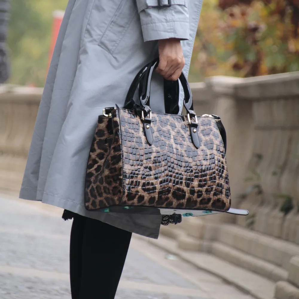 Diagonal Leather Shoulder Bag Female Leopard Pure Leather Women's Leather Bag