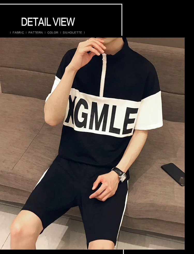 Мужские футболки+ Korte 2 шт набор Losse Brief Afdrukken Splice Heren набор модный уличная Ropa De Hombre Корея Stijl Kleding