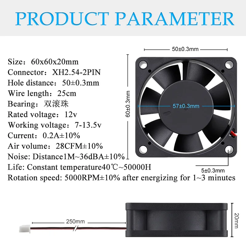 Gdstime-ventilador para Impressora Exaustor Axial de 24v 60 mm x 20 mm 60 mm Esfera Dupla sem Escovas Ventilador de Refrigeração Industrial 6020 6cm 3d - Imagem 5