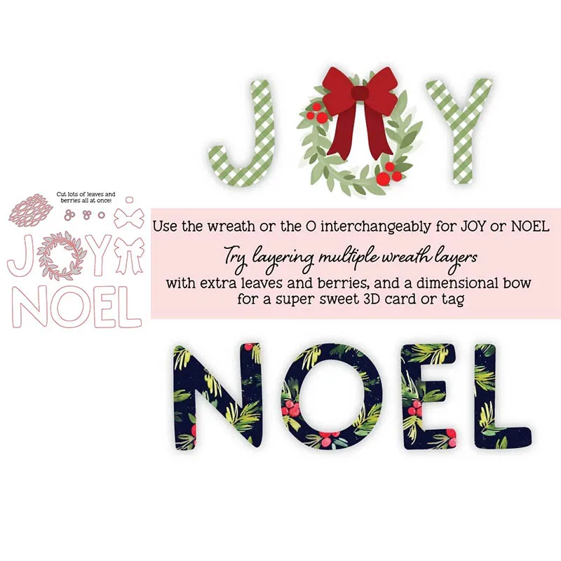 

Joe Noel Words Garland Bows Leaves Metal Cutting Dies For DIY Scrapbooking Paper Cards Making Crafts Cutting Dies 2019