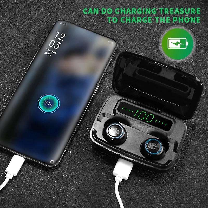 Bluetooth Earphone V5.0 M11 TWS Touch Control Stereo Sport Wireless Headphones Noise-Reduction Earbuds Headset with Power bank