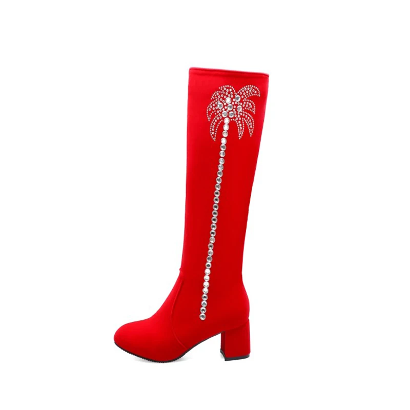 Новые зимние локомотивные ботинки красные ботинки на высоком каблуке с круглым носком модная женская обувь с принтом теплые зимние ботинки 34-43 - Цвет: Красный
