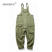 ABOORUN мужской комбинезон Харадзюку с большими карманами, повседневные Комбинезоны, комбинезоны, черные армейские расклешенные брюки прямого кроя для мужчин